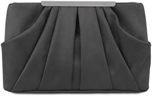 Womens Pleated Satin Evening Handbag Clutch Navy Clutch Purse With Detachable Chain Strap Wedding Cocktail Party Bag