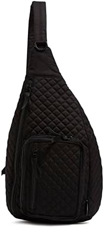 Vera Bradley Women’s Cotton Sling Backpack, Black – Recycled Cotton, One Size