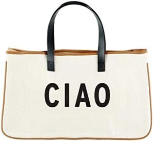 Santa Barbara Design Studio Tote Bag Hold Everything Collection Black and White 100% Cotton Canvas with Leather Handles