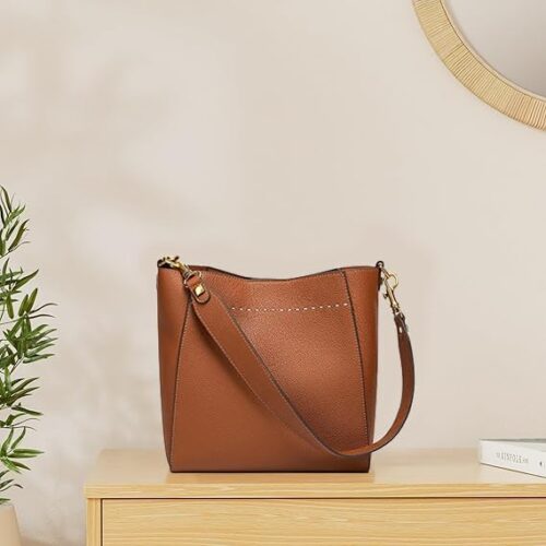 DORIS&JACKY Leather Bucket Tote Bags for Women Designer Shoulder Hobo Purse and Handbags with Detachable Wide Strap - Image 7