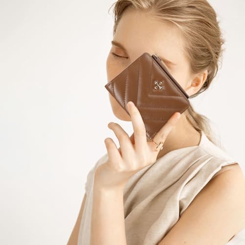 GOIACII Small Wallet Women Credit Card Holder Compact Ladies Purse Bifold Zip Pocket Wallet with ID Window Luxury Leather Brown - Image 6