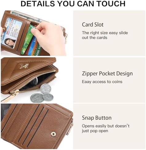 GOIACII Small Wallet Women Credit Card Holder Compact Ladies Purse Bifold Zip Pocket Wallet with ID Window Luxury Leather Brown - Image 5
