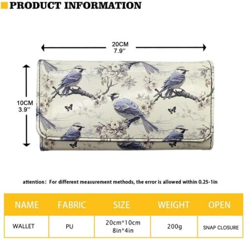 Boho Owl Womens Trifold Wallets Large Capacity Wallet Forest Blue Owl PU Luxury Leather Pocket Wallet Tribal Bird Totem Ladies Long Slim Card Holder Purse - Image 7