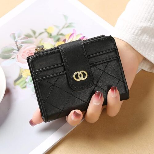 Avando Small Wallet For Women- Credit Card Holder Wallet For Women Girls- Zipper Small Bifold Wallet Mini Coin Purse With ID Window (Black) - Image 8