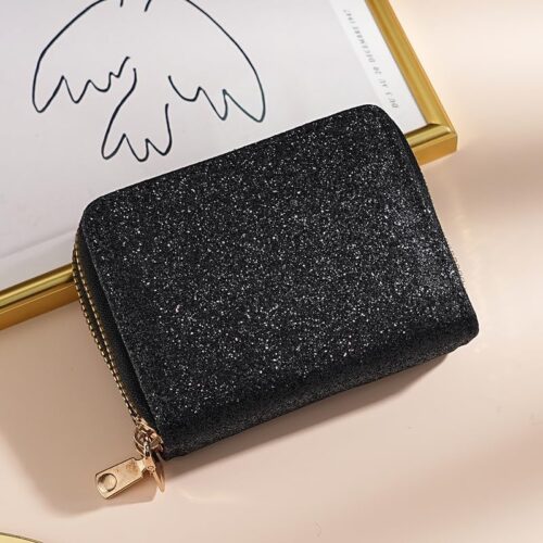 Designer Elegant Zip Around Samll Wallets for Women, RFID Blocking Credit Card Wallet Women Black, Include Cash Corns Slots - Image 5